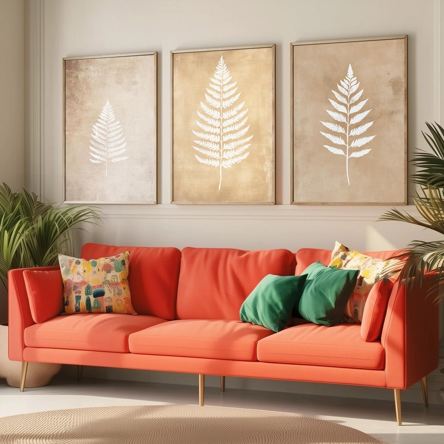 White Fern Set of Three Art Prints | Botanical Leaf Stencil Illustration Poster Wall Decor