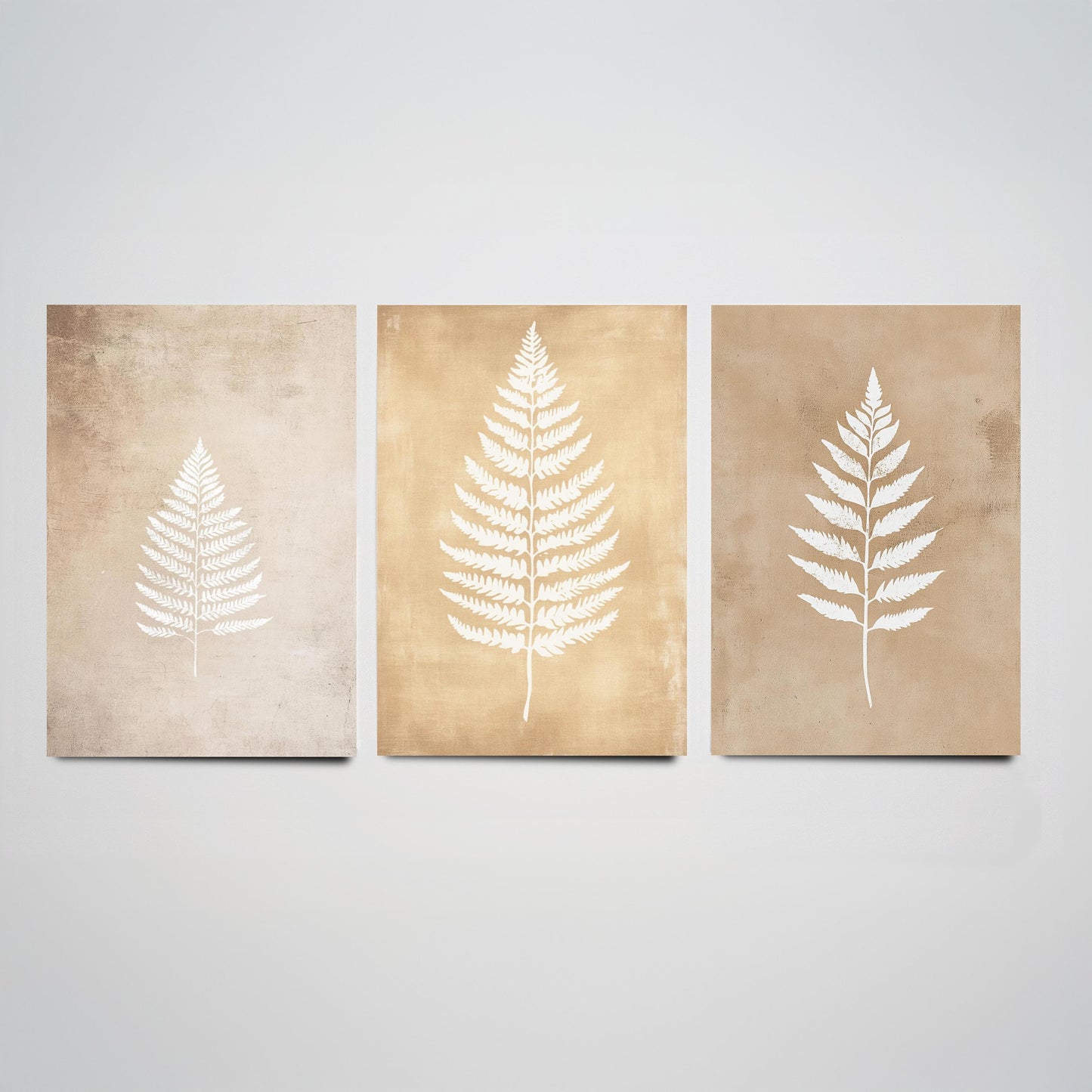 White Fern Set of Three Art Prints | Botanical Leaf Stencil Illustration Poster Wall Decor