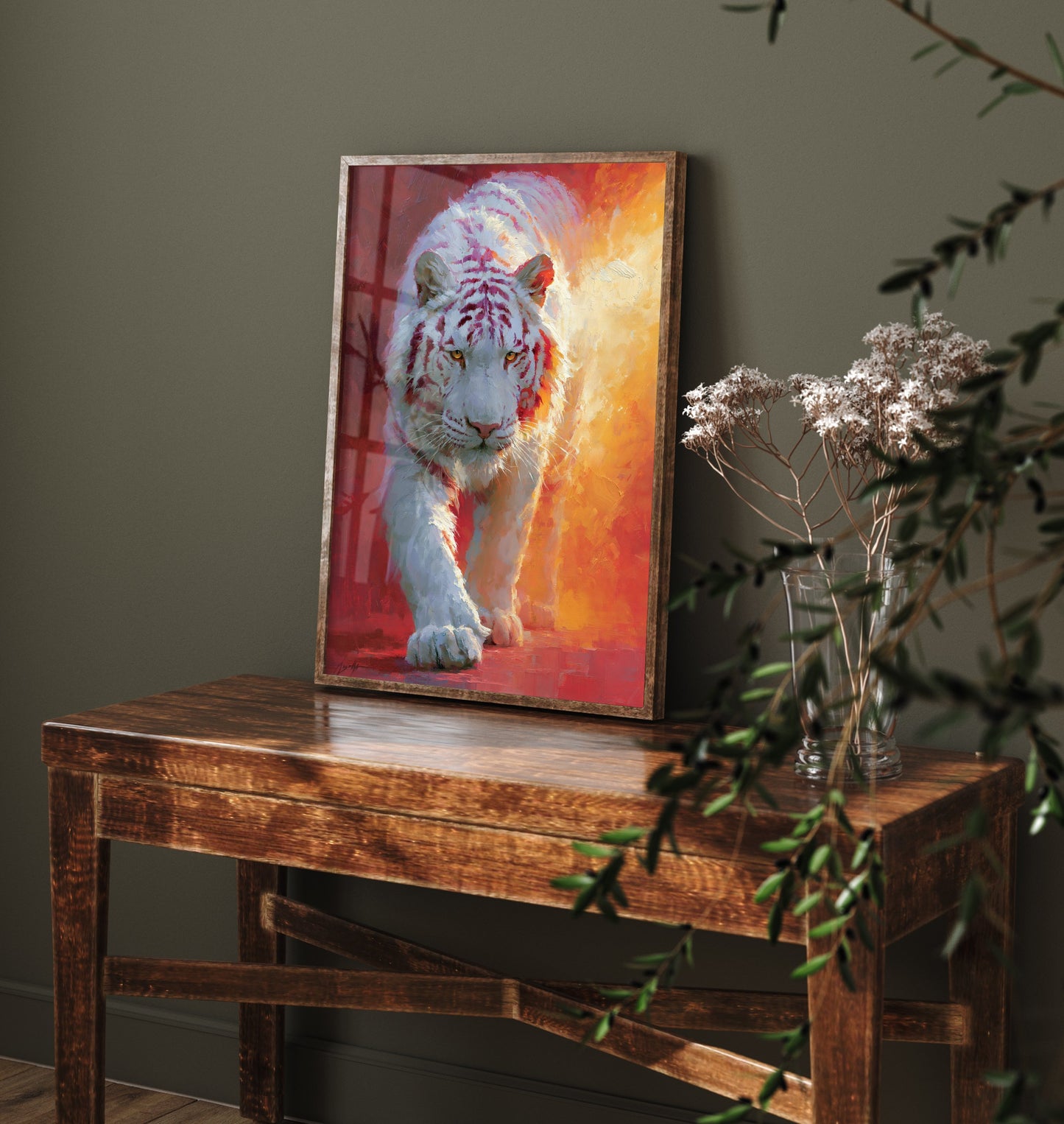 White Tiger Art Print - Big Cat Painting - Wildlife Poster