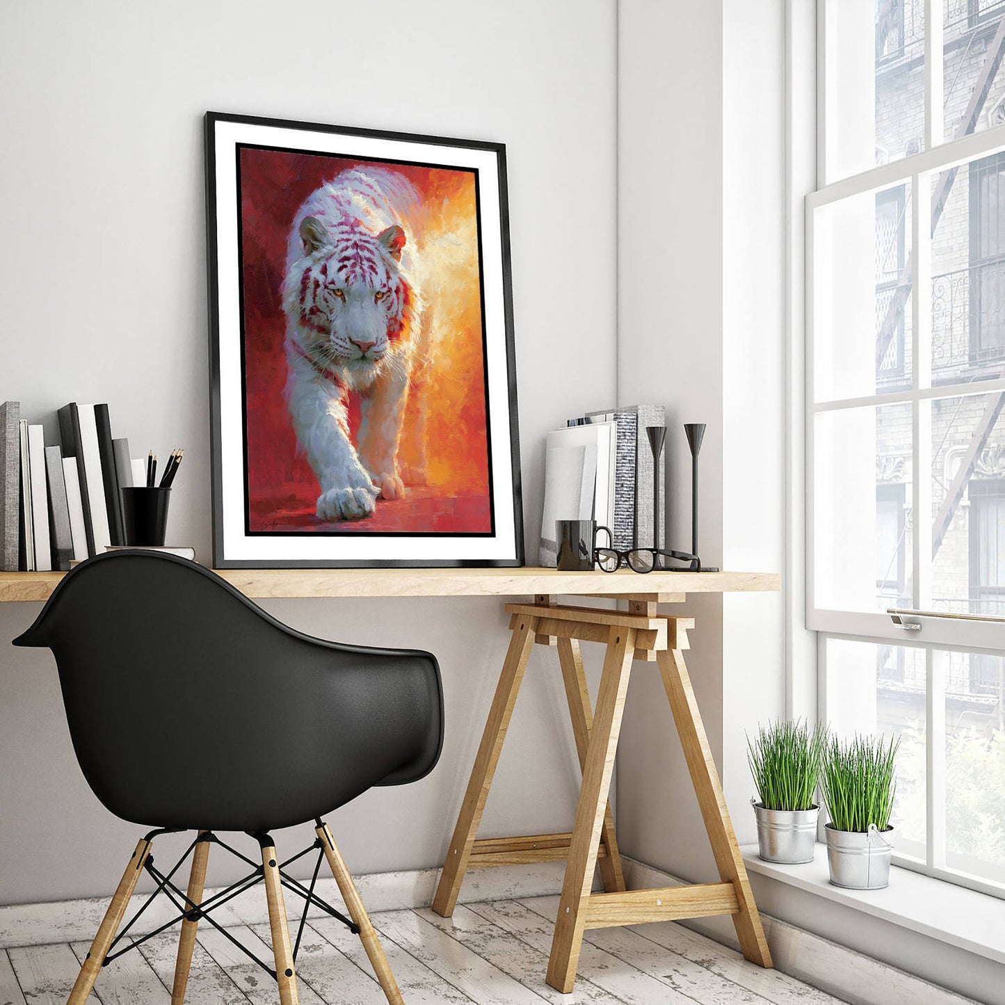 White Tiger Art Print - Big Cat Painting - Wildlife Poster
