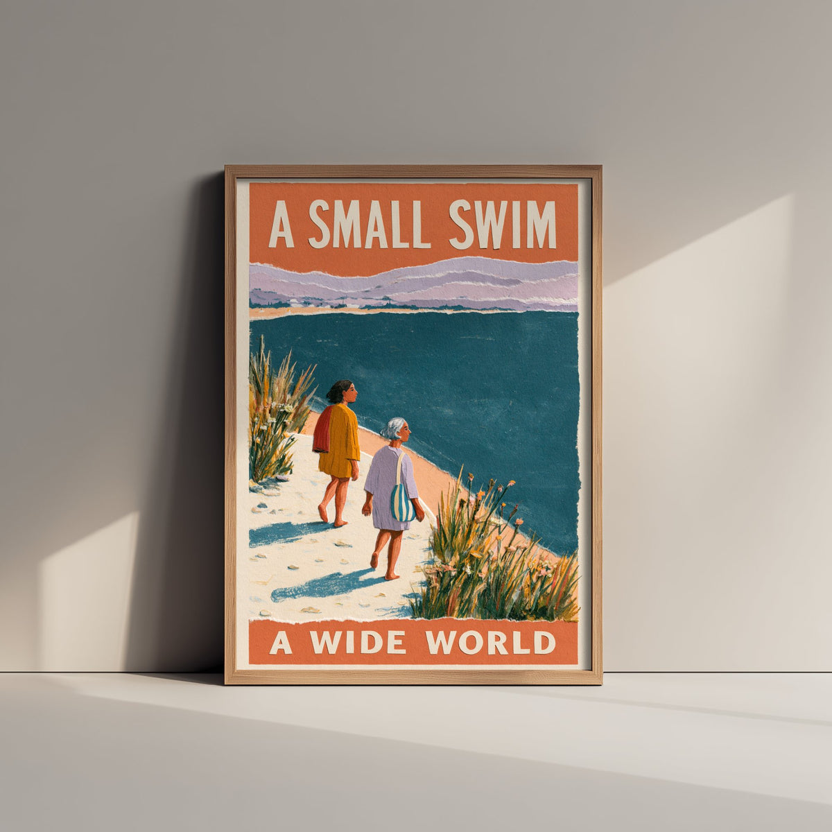 A Small Swim A Wide World Wild Swimming Print - Cold Water Swimmer Quote Poster - Coralcut Paper Collage Illustration