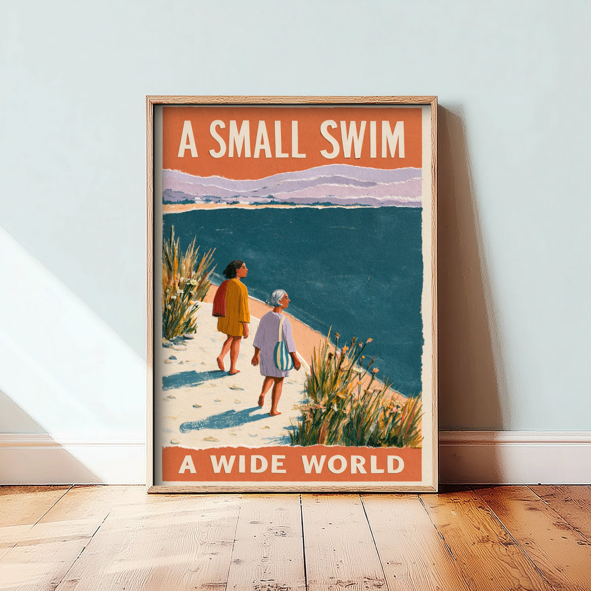 A Small Swim A Wide World Wild Swimming Print - Cold Water Swimmer Quote Poster - Coralcut Paper Collage Illustration