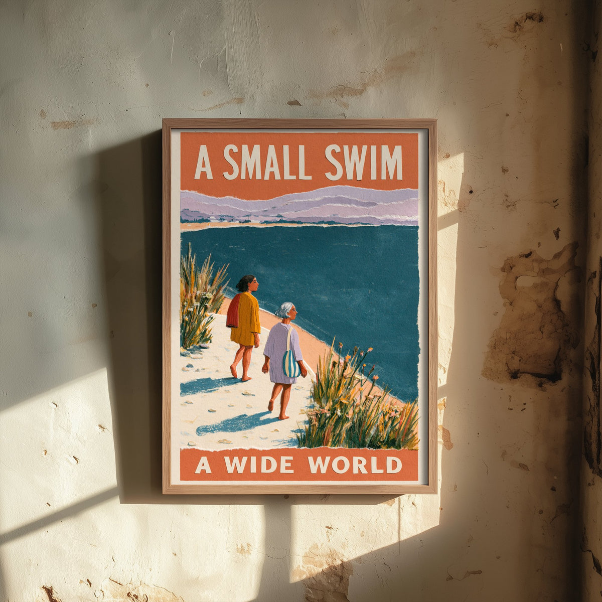 A Small Swim A Wide World Wild Swimming Print - Cold Water Swimmer Quote Poster - Coralcut Paper Collage Illustration