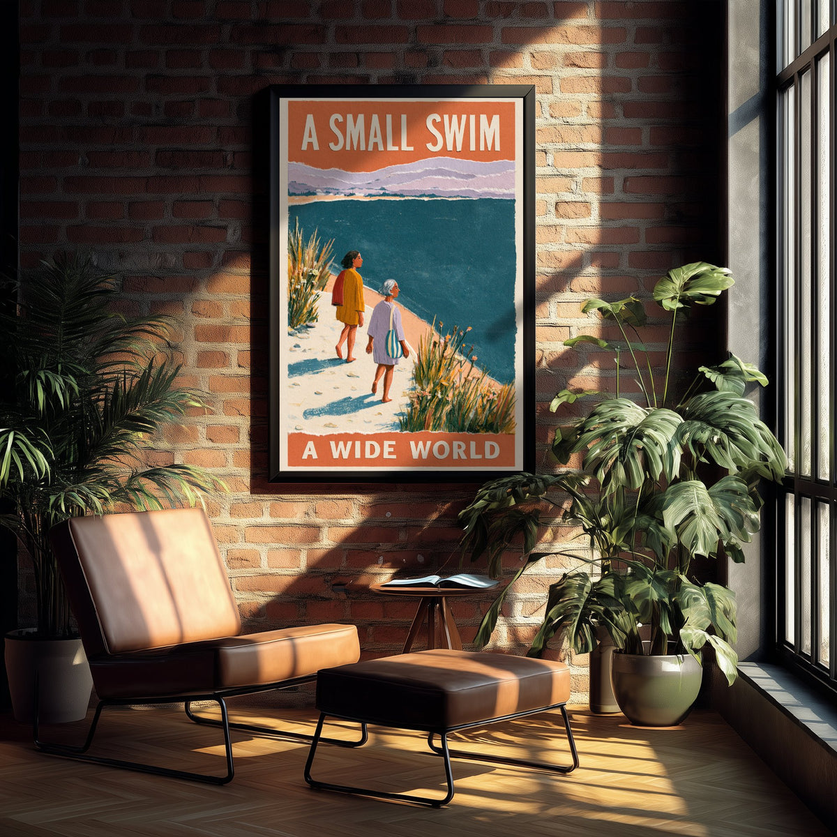 A Small Swim A Wide World Wild Swimming Print - Cold Water Swimmer Quote Poster - Coralcut Paper Collage Illustration