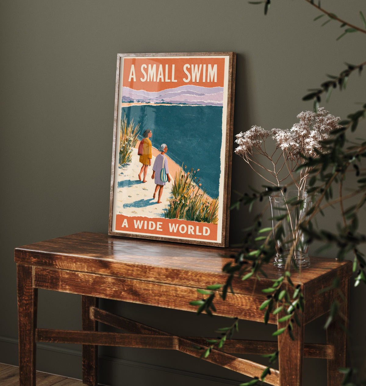 A Small Swim A Wide World Wild Swimming Print - Cold Water Swimmer Quote Poster - Coralcut Paper Collage Illustration