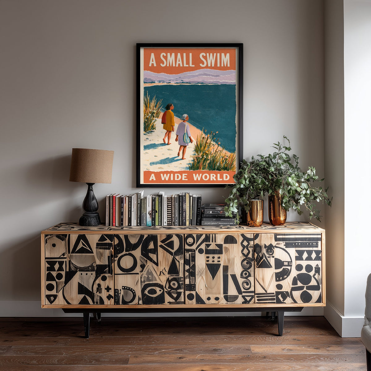A Small Swim A Wide World Wild Swimming Print - Cold Water Swimmer Quote Poster - Coralcut Paper Collage Illustration