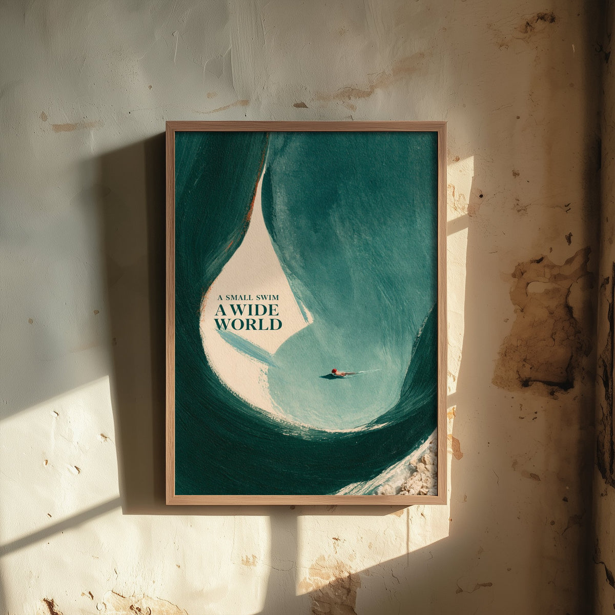 A Small Swim A Wide World Wild Swimming Print - Cold Water Swimmer Quote Poster - Tidewash Green Sea Painting