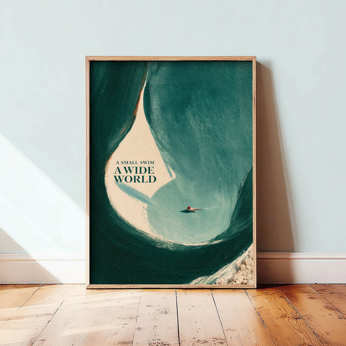 A Small Swim A Wide World Wild Swimming Print - Cold Water Swimmer Quote Poster - Tidewash Green Sea Painting