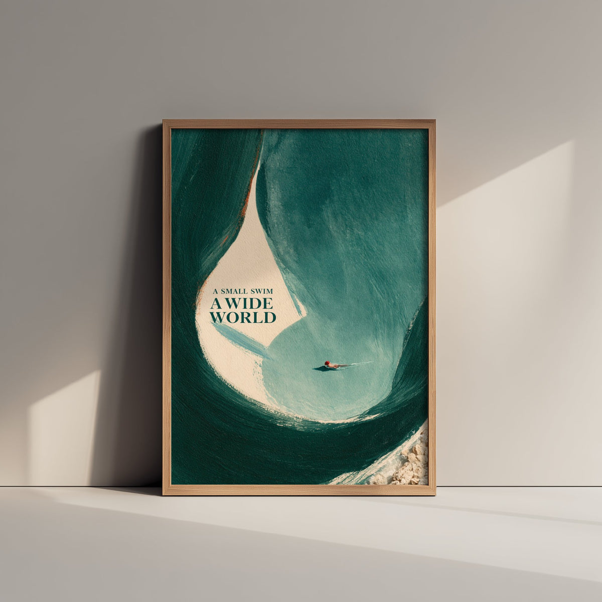 A Small Swim A Wide World Wild Swimming Print - Cold Water Swimmer Quote Poster - Tidewash Green Sea Painting