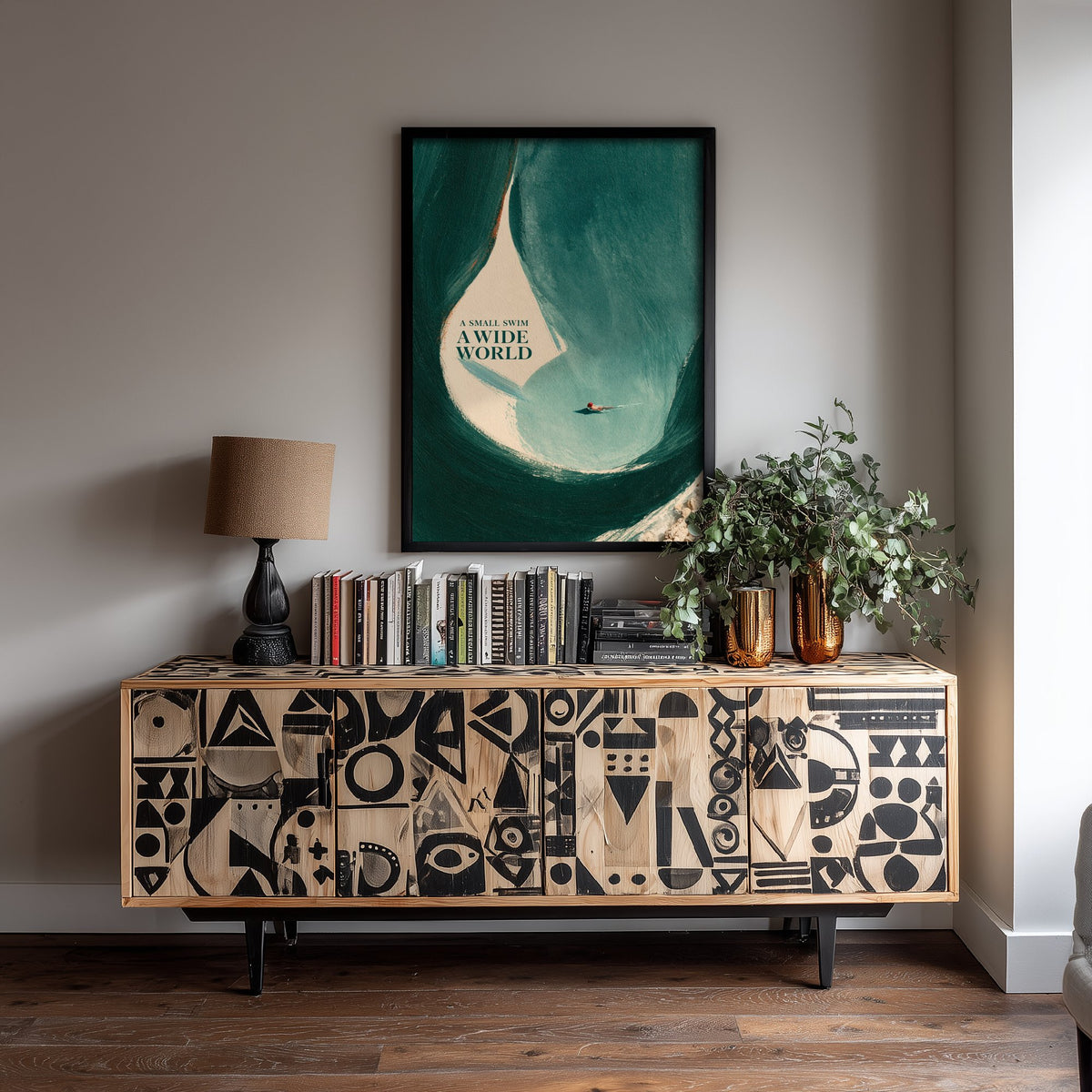 A Small Swim A Wide World Wild Swimming Print - Cold Water Swimmer Quote Poster - Tidewash Green Sea Painting