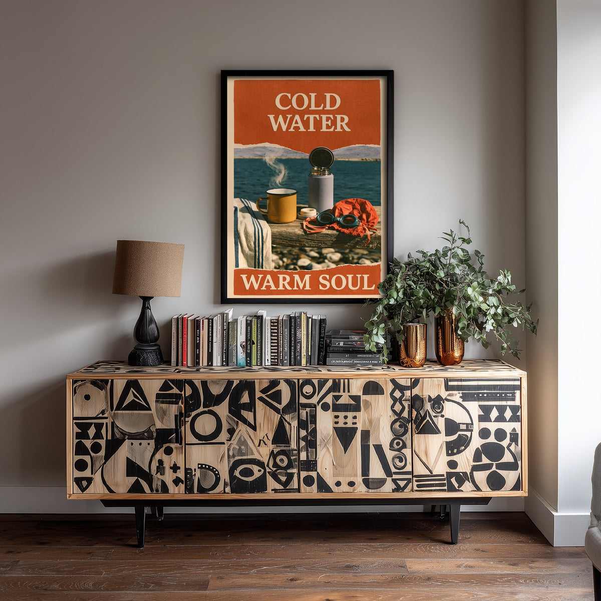 Cold Water Warm Soul Wild Swimming Print - Cold Water Swimmer Quote Poster - Coralcut Paper Collage Illustration