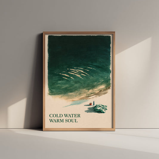 Cold Water Warm Soul Wild Swimming Print - Cold Water Swimmer Quote Poster - Tidewash Green Sea Painting