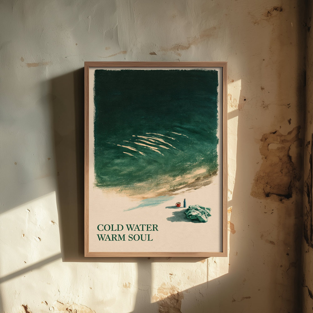 Cold Water Warm Soul Wild Swimming Print - Cold Water Swimmer Quote Poster - Tidewash Green Sea Painting