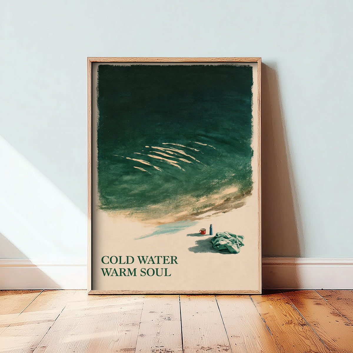 Cold Water Warm Soul Wild Swimming Print - Cold Water Swimmer Quote Poster - Tidewash Green Sea Painting