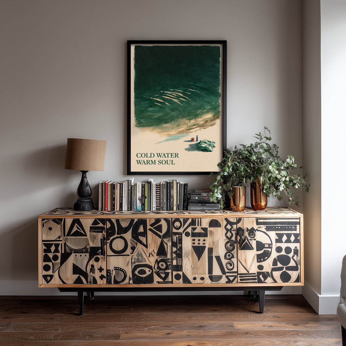 Cold Water Warm Soul Wild Swimming Print - Cold Water Swimmer Quote Poster - Tidewash Green Sea Painting