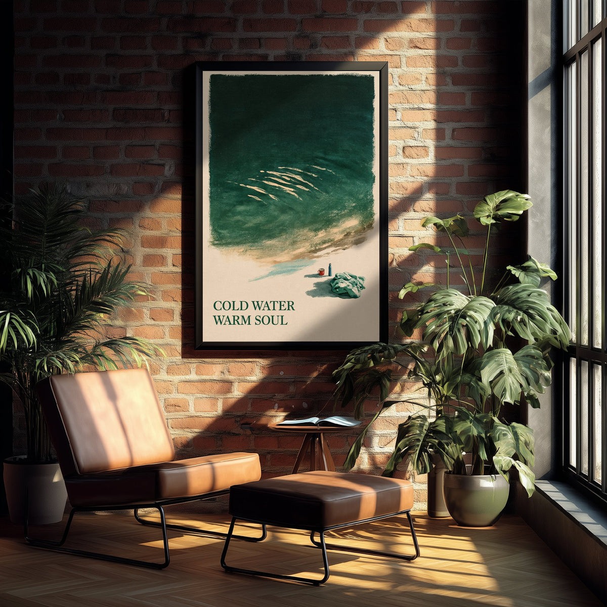 Cold Water Warm Soul Wild Swimming Print - Cold Water Swimmer Quote Poster - Tidewash Green Sea Painting
