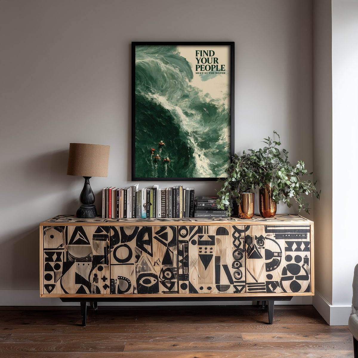 Find Your People Wild Swimming Print - Cold Water Swimmer Quote Poster - Meet at the Water - Tidewash Green Sea Painting