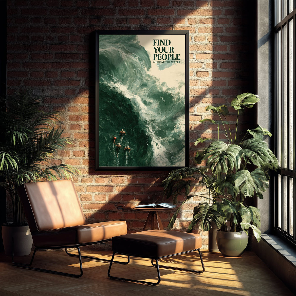 Find Your People Wild Swimming Print - Cold Water Swimmer Quote Poster - Meet at the Water - Tidewash Green Sea Painting