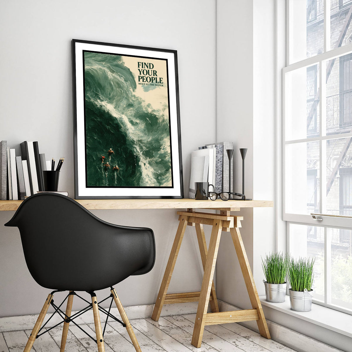 Find Your People Wild Swimming Print - Cold Water Swimmer Quote Poster - Meet at the Water - Tidewash Green Sea Painting