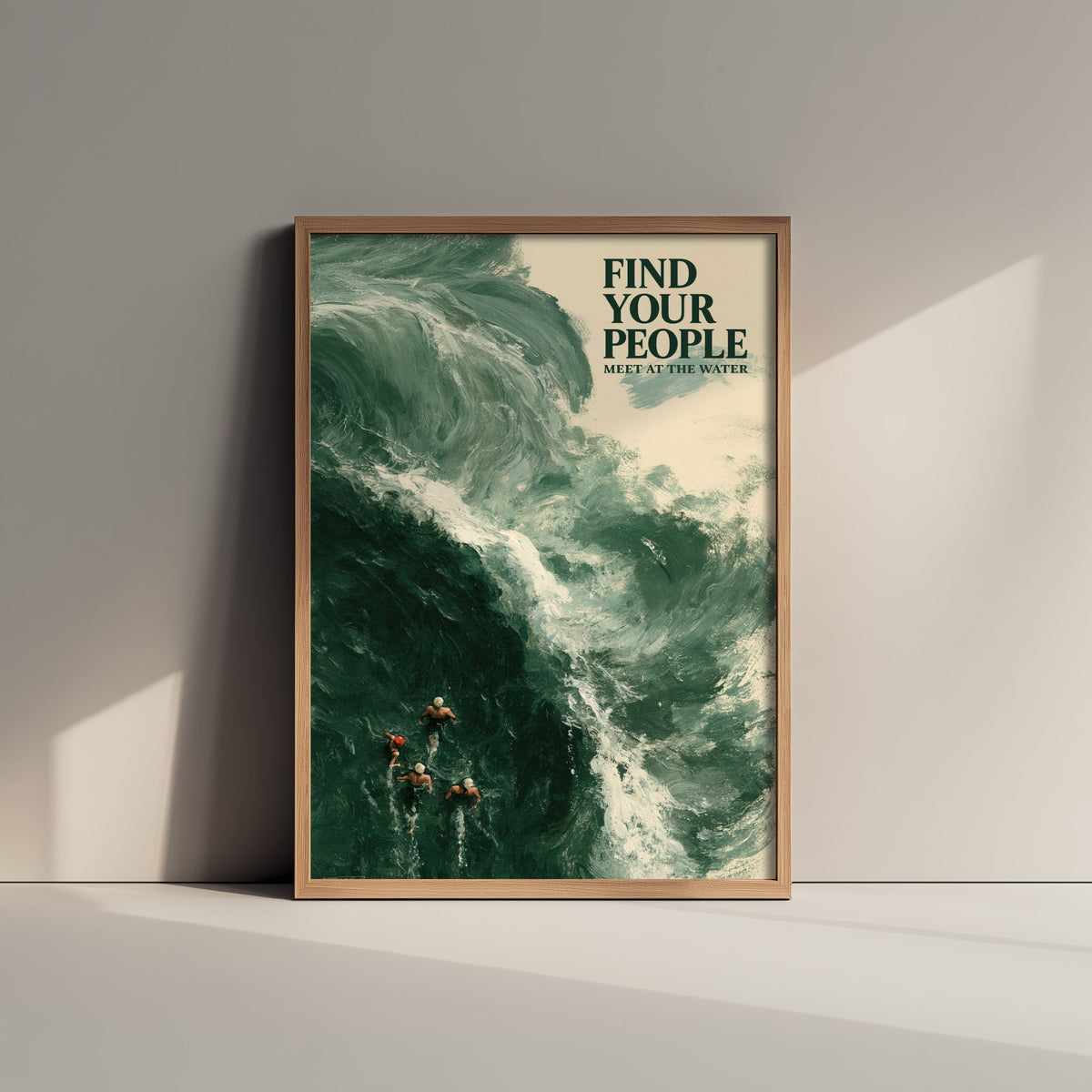 Find Your People Wild Swimming Print - Cold Water Swimmer Quote Poster - Meet at the Water - Tidewash Green Sea Painting