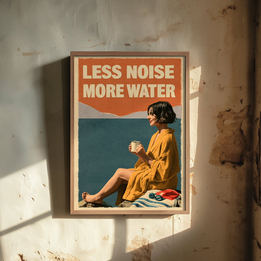 Less Noise More Water Wild Swimming Print - Cold Water Swimmer Quote Poster - Coralcut Paper Collage Illustration