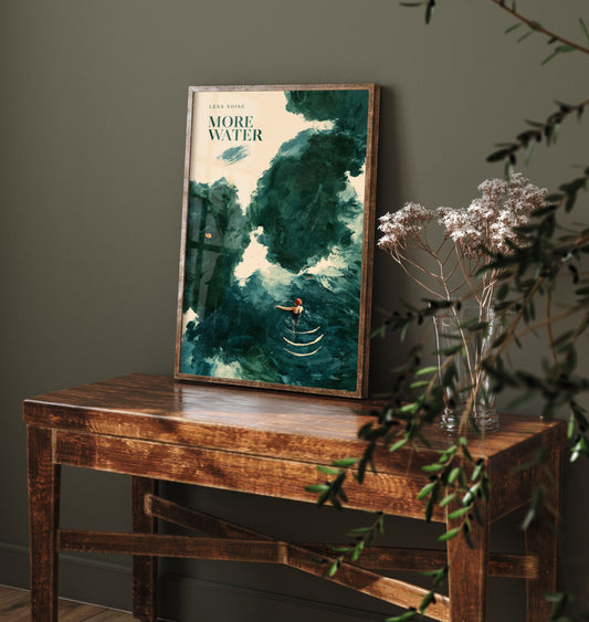 Less Noise More Water Wild Swimming Print - Cold Water Swimmer Quote Poster - Tidewash Green Sea Painting