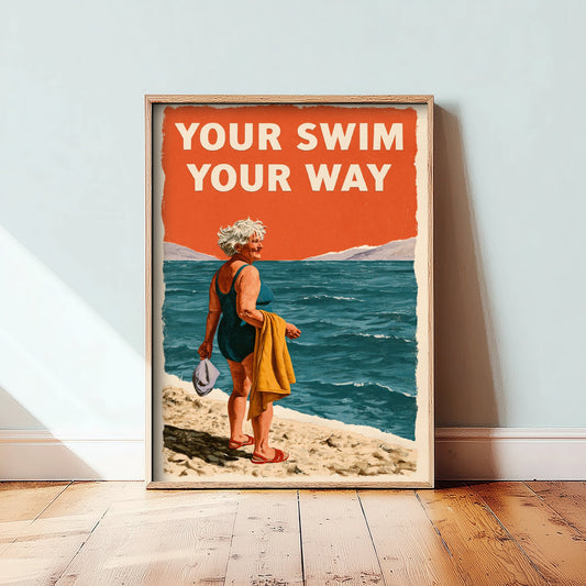 Your Swim Your Way Wild Swimming Print - Cold Water Swimmer Quote Poster - Coralcut Paper Collage Illustration
