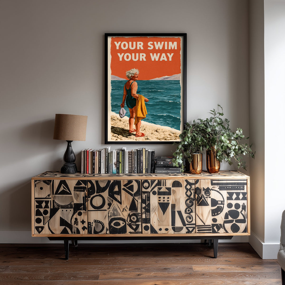 Your Swim Your Way Wild Swimming Print - Cold Water Swimmer Quote Poster - Coralcut Paper Collage Illustration