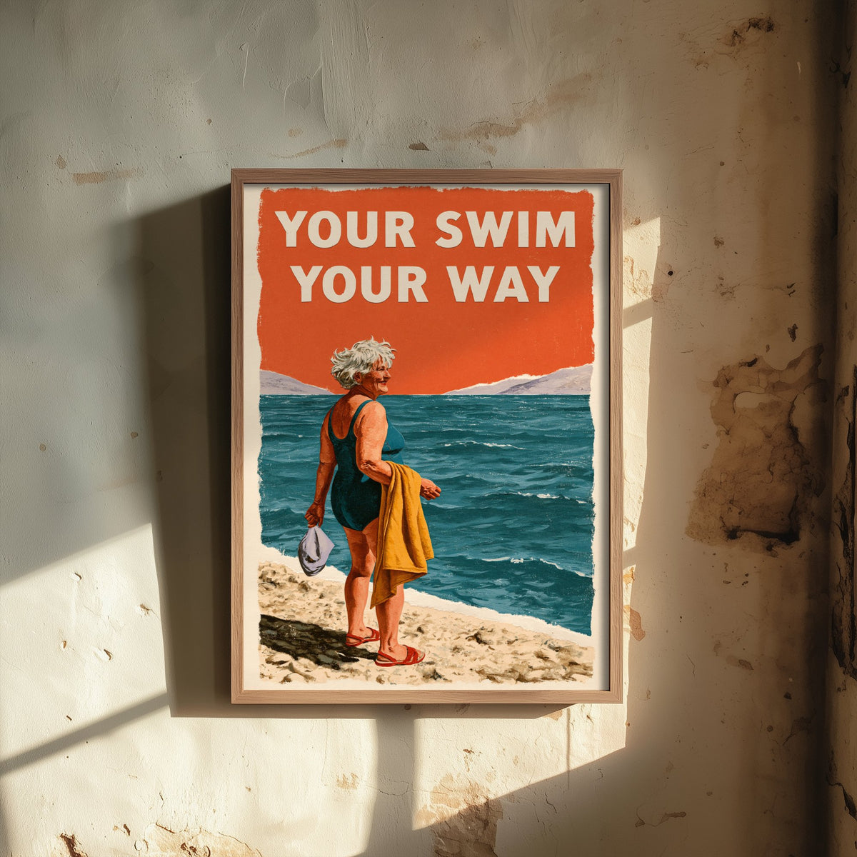Your Swim Your Way Wild Swimming Print - Cold Water Swimmer Quote Poster - Coralcut Paper Collage Illustration
