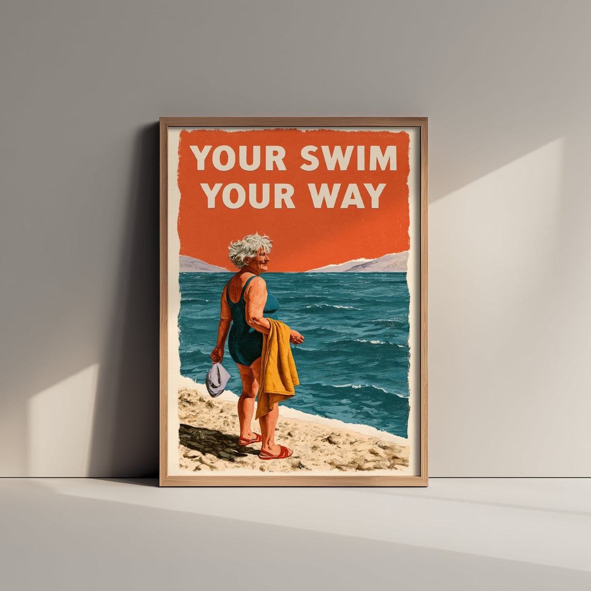 Your Swim Your Way Wild Swimming Print - Cold Water Swimmer Quote Poster - Coralcut Paper Collage Illustration