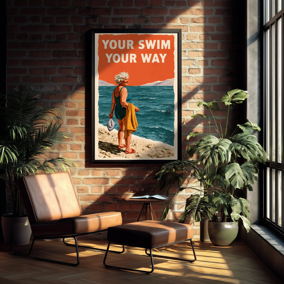 Your Swim Your Way Wild Swimming Print - Cold Water Swimmer Quote Poster - Coralcut Paper Collage Illustration