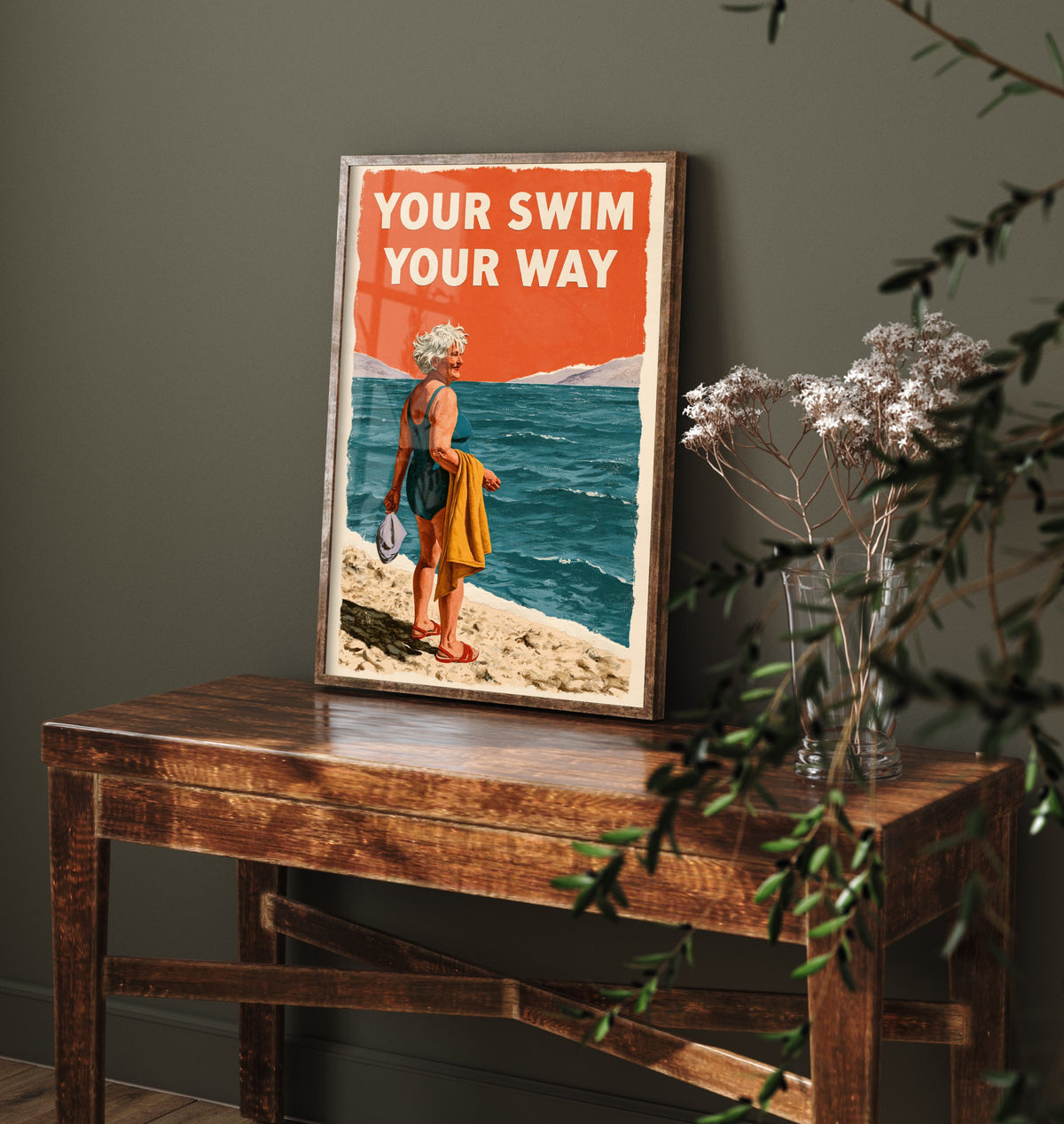 Your Swim Your Way Wild Swimming Print - Cold Water Swimmer Quote Poster - Coralcut Paper Collage Illustration
