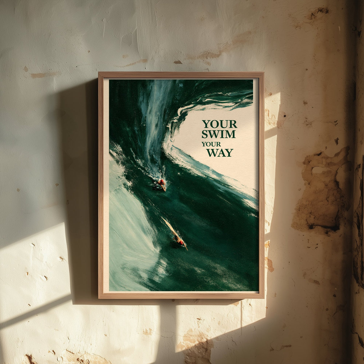 Your Swim Your Way Wild Swimming Print - Cold Water Swimmer Quote Poster - Tidewash Green Sea Painting
