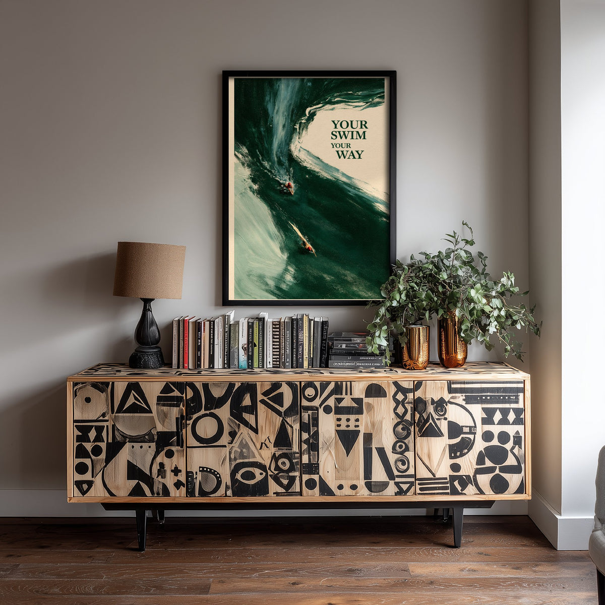 Your Swim Your Way Wild Swimming Print - Cold Water Swimmer Quote Poster - Tidewash Green Sea Painting