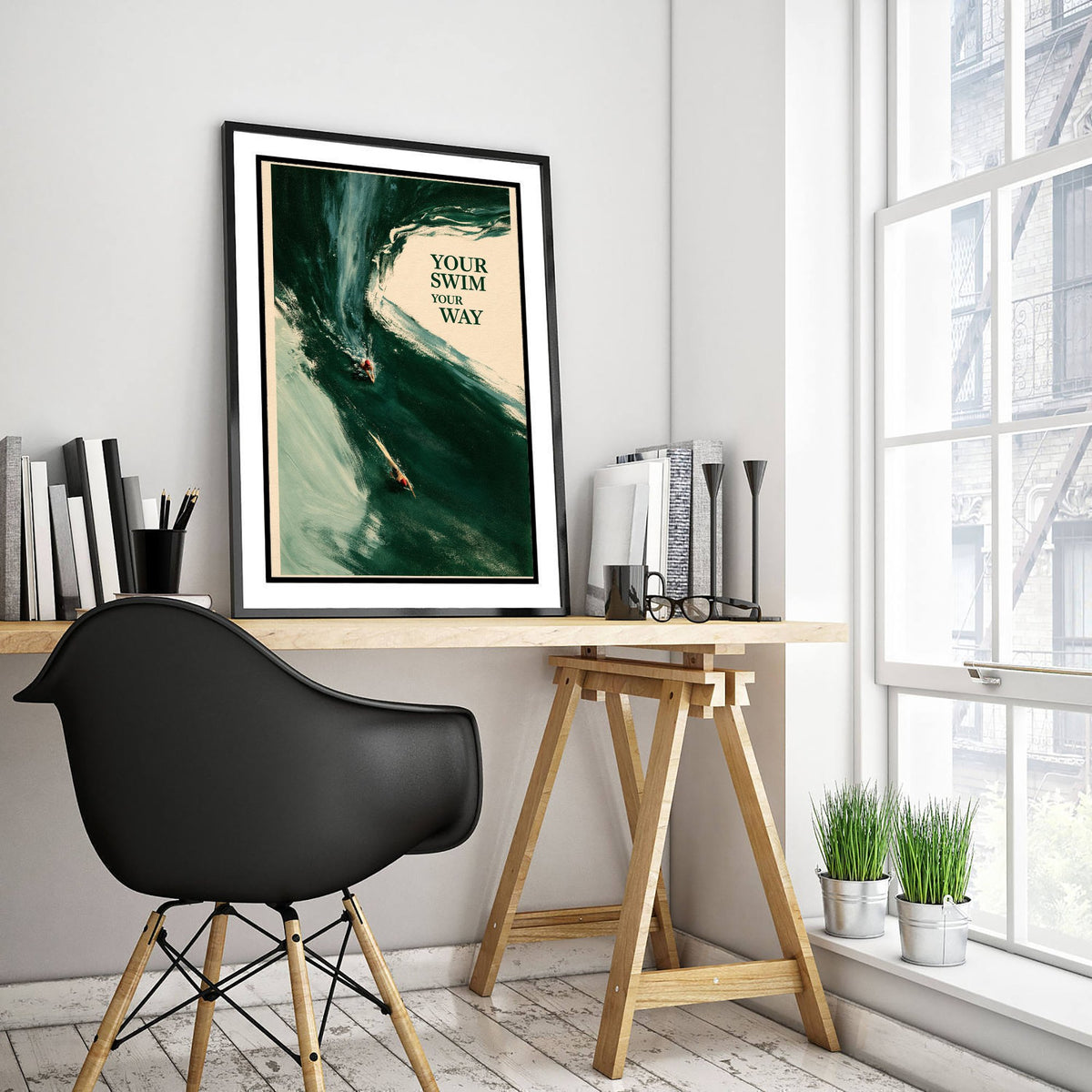 Your Swim Your Way Wild Swimming Print - Cold Water Swimmer Quote Poster - Tidewash Green Sea Painting