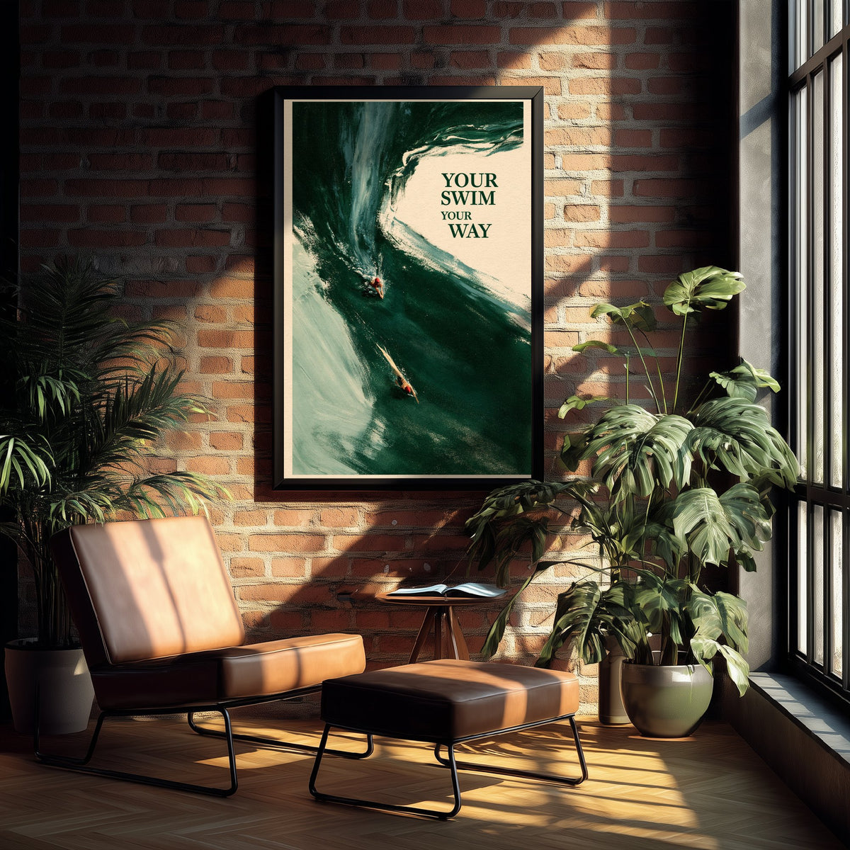 Your Swim Your Way Wild Swimming Print - Cold Water Swimmer Quote Poster - Tidewash Green Sea Painting