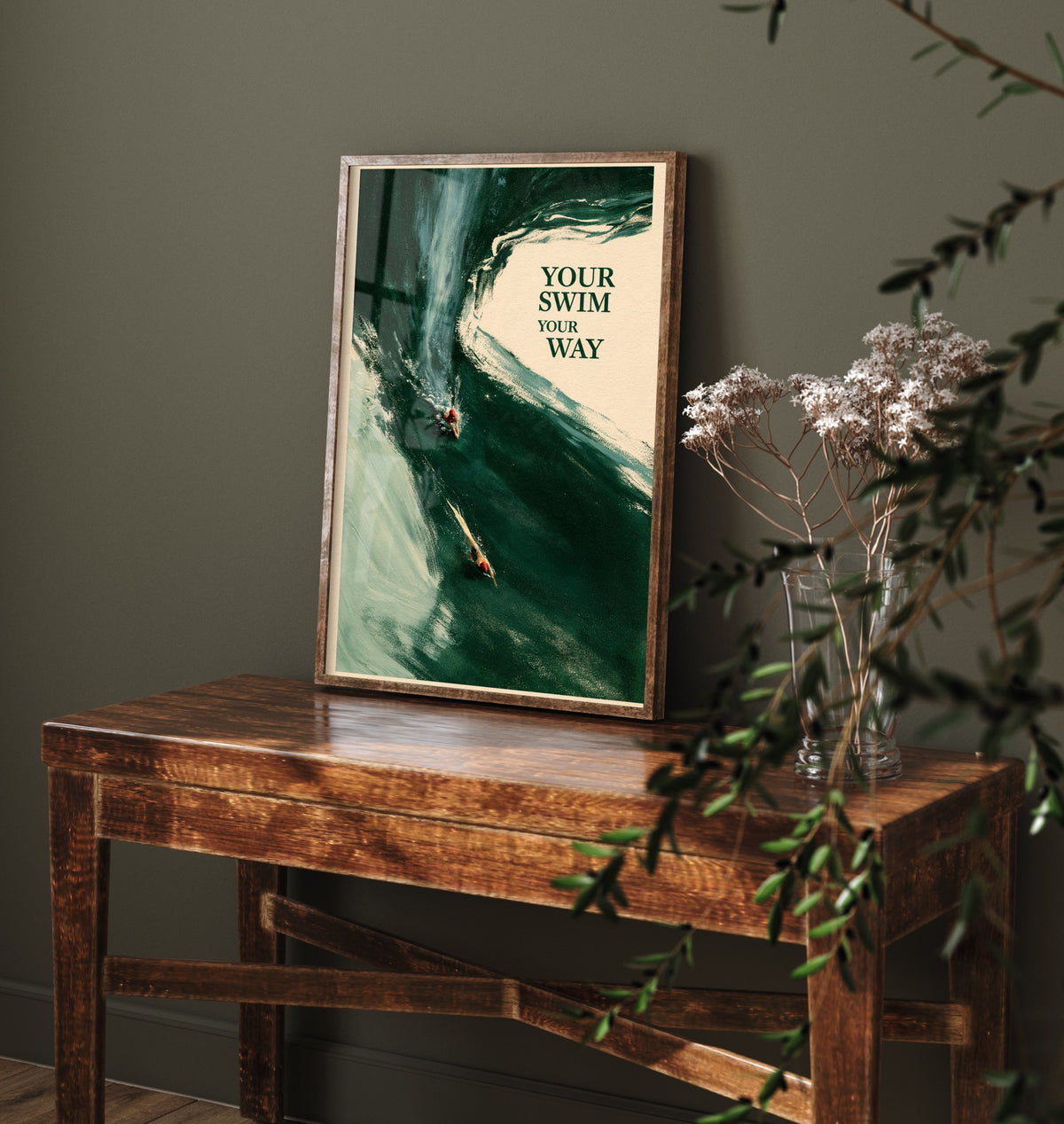 Your Swim Your Way Wild Swimming Print - Cold Water Swimmer Quote Poster - Tidewash Green Sea Painting