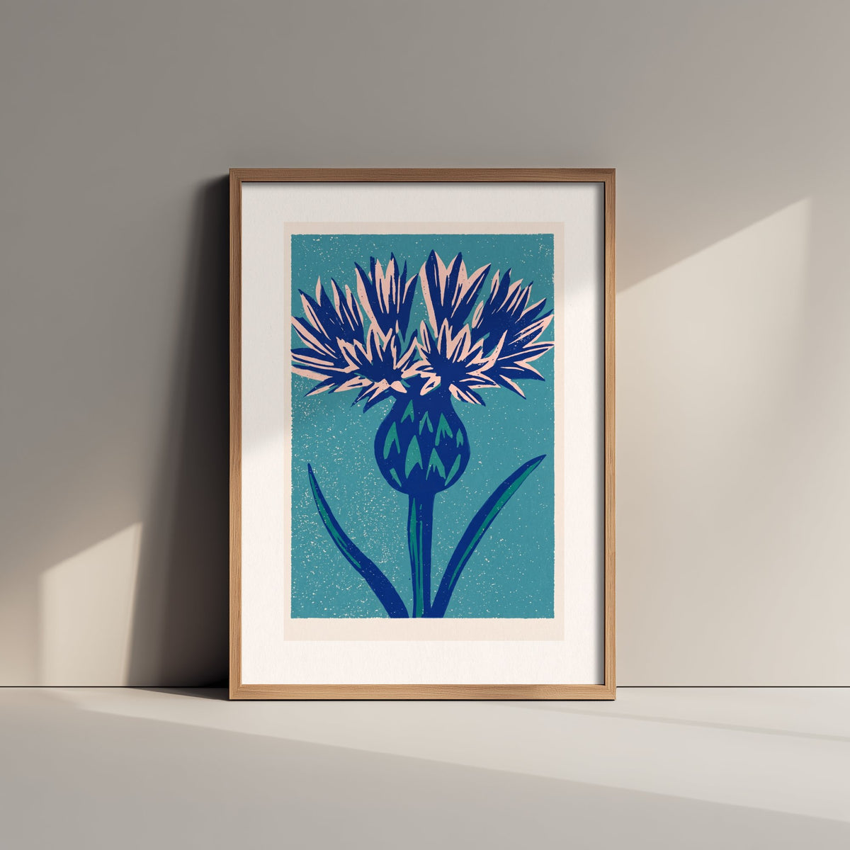 Thistle Art Print - Bold Linocut Botanical Illustration - Blue Scottish Wildflower Poster 2/3