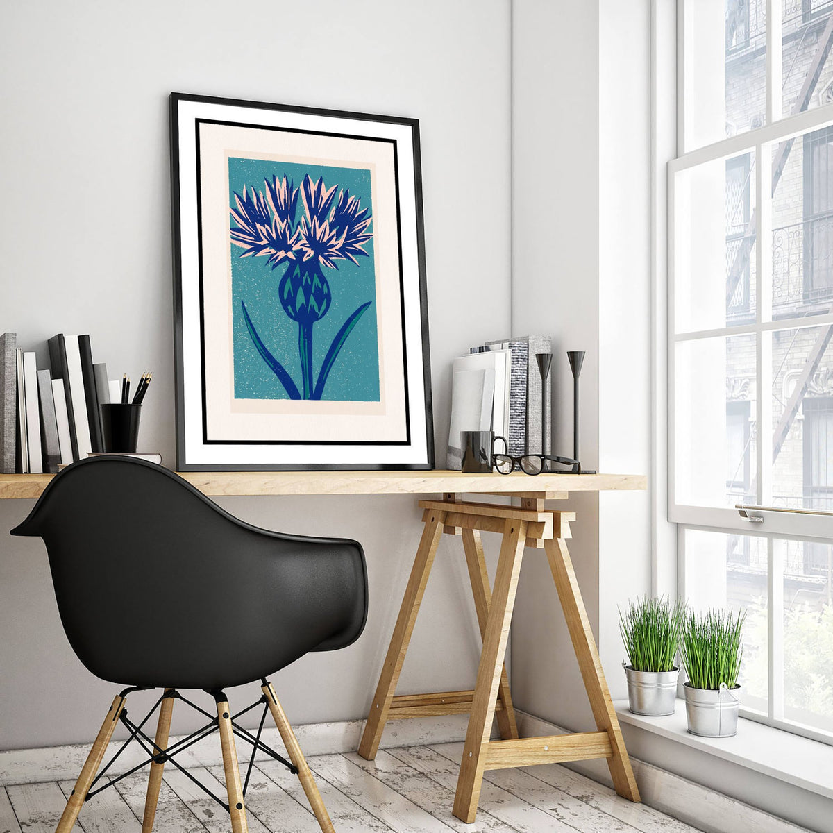 Thistle Art Print - Bold Linocut Botanical Illustration - Blue Scottish Wildflower Poster 2/3