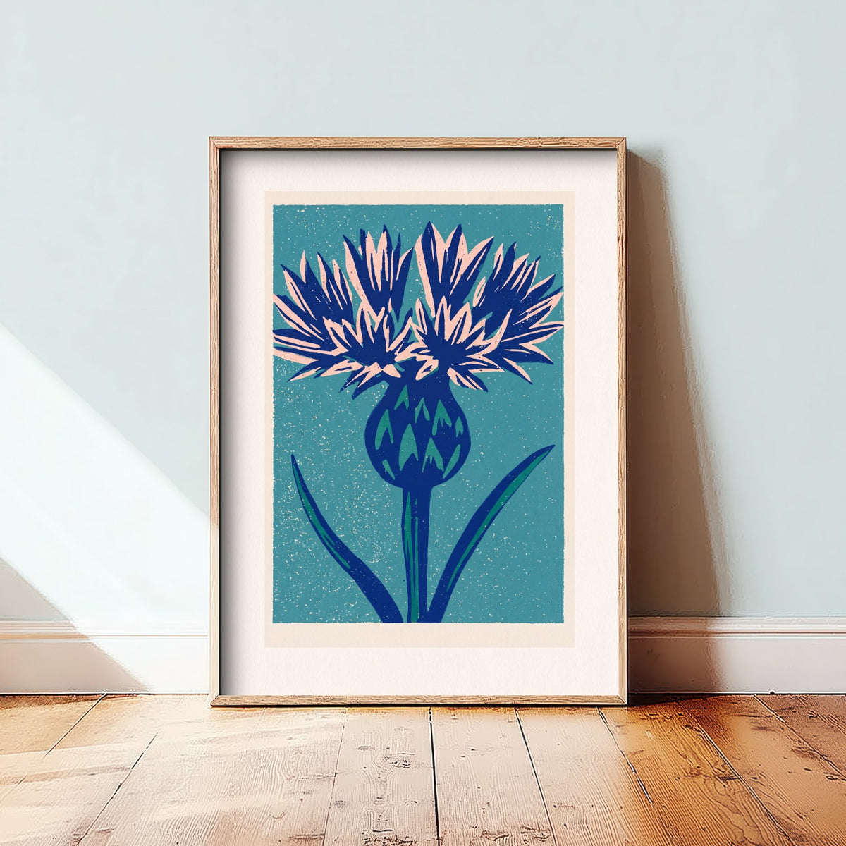 Thistle Art Print - Bold Linocut Botanical Illustration - Blue Scottish Wildflower Poster 2/3