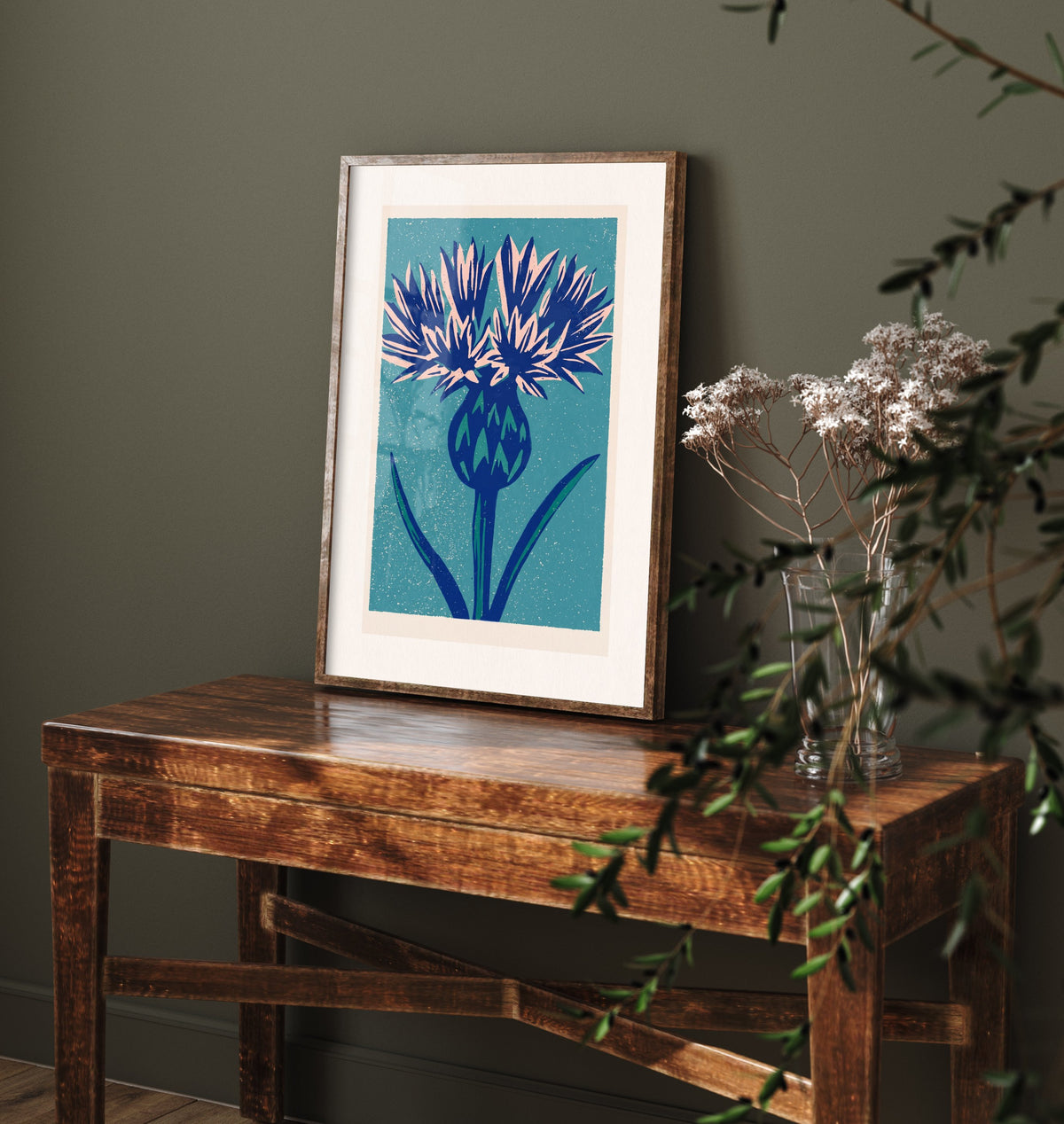 Thistle Art Print - Bold Linocut Botanical Illustration - Blue Scottish Wildflower Poster 2/3
