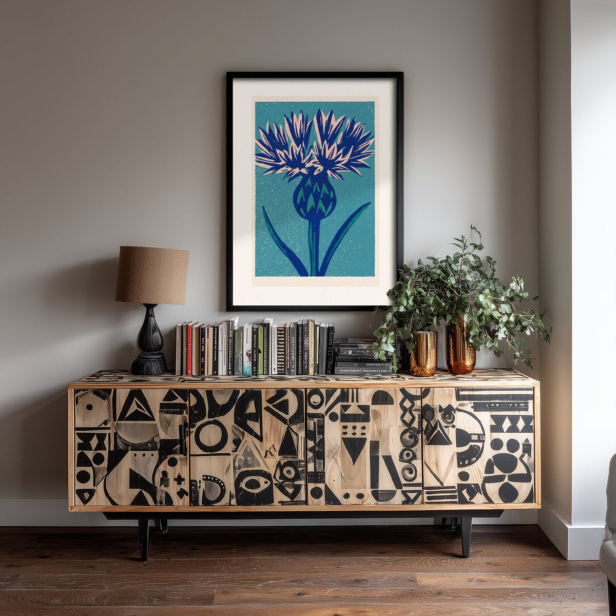 Thistle Art Print - Bold Linocut Botanical Illustration - Blue Scottish Wildflower Poster 2/3