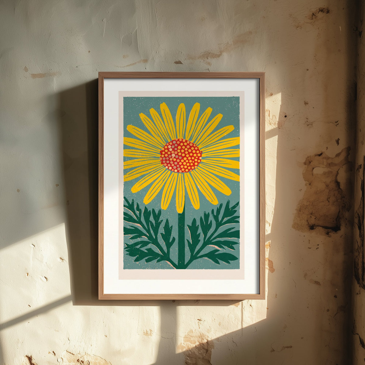 Yellow Daisy Art Print - Bold Linocut Flower Illustration - Retro Meadow Wildflower Poster 3/3