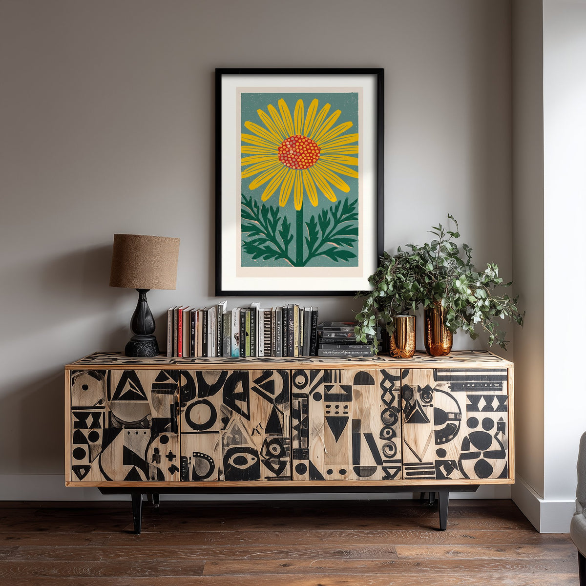 Yellow Daisy Art Print - Bold Linocut Flower Illustration - Retro Meadow Wildflower Poster 3/3