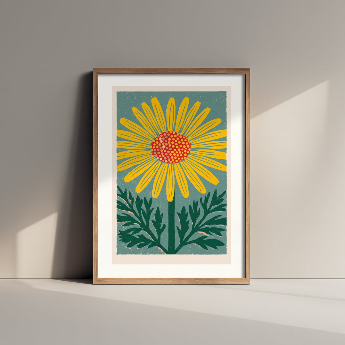 Yellow Daisy Art Print - Bold Linocut Flower Illustration - Retro Meadow Wildflower Poster 3/3