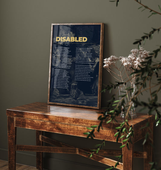 Disabled by Wilfred Owen Art Print - Full Poem over Manet At the Cafe Painting - First World War Poetry Poster