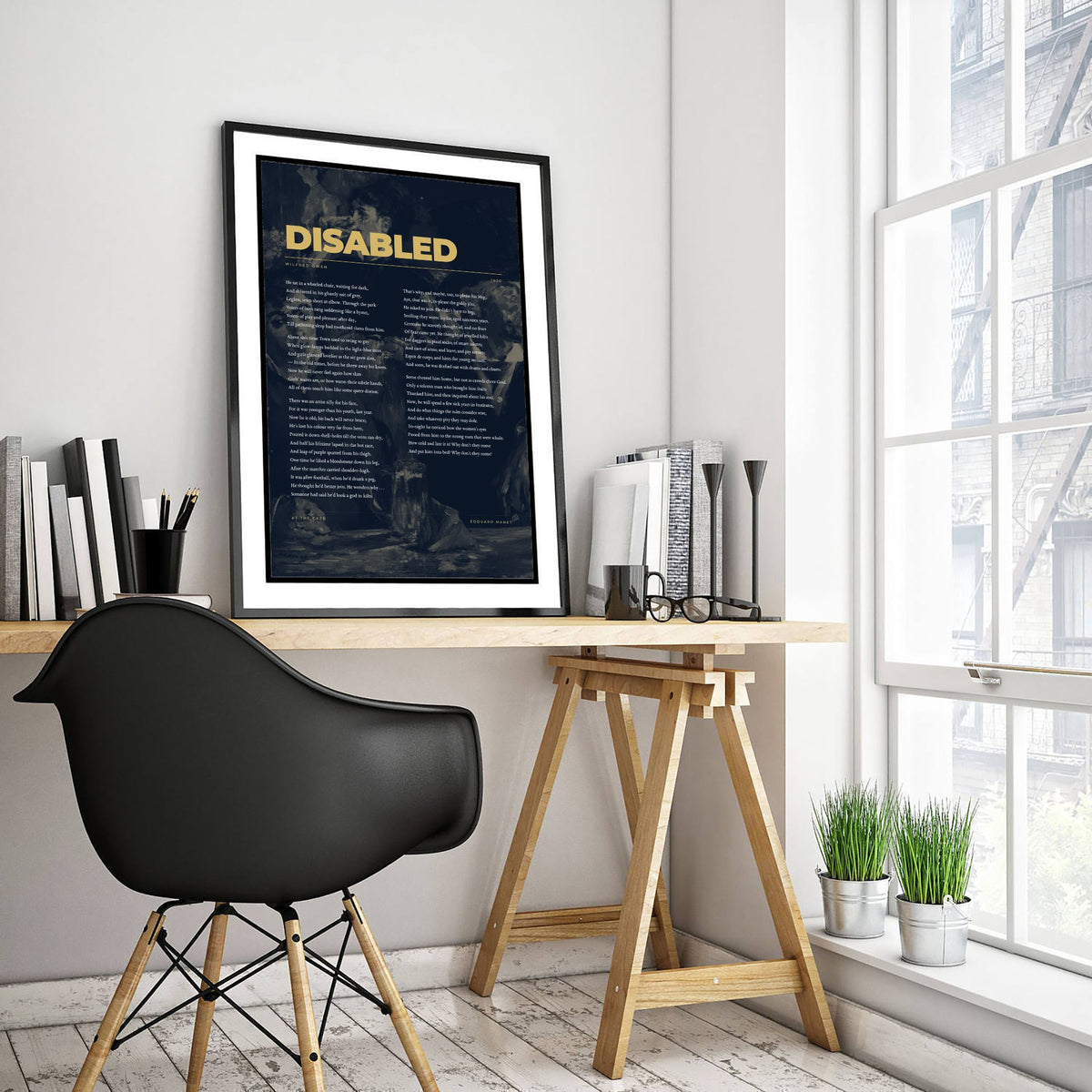 Disabled by Wilfred Owen Art Print - Full Poem over Manet At the Cafe Painting - First World War Poetry Poster
