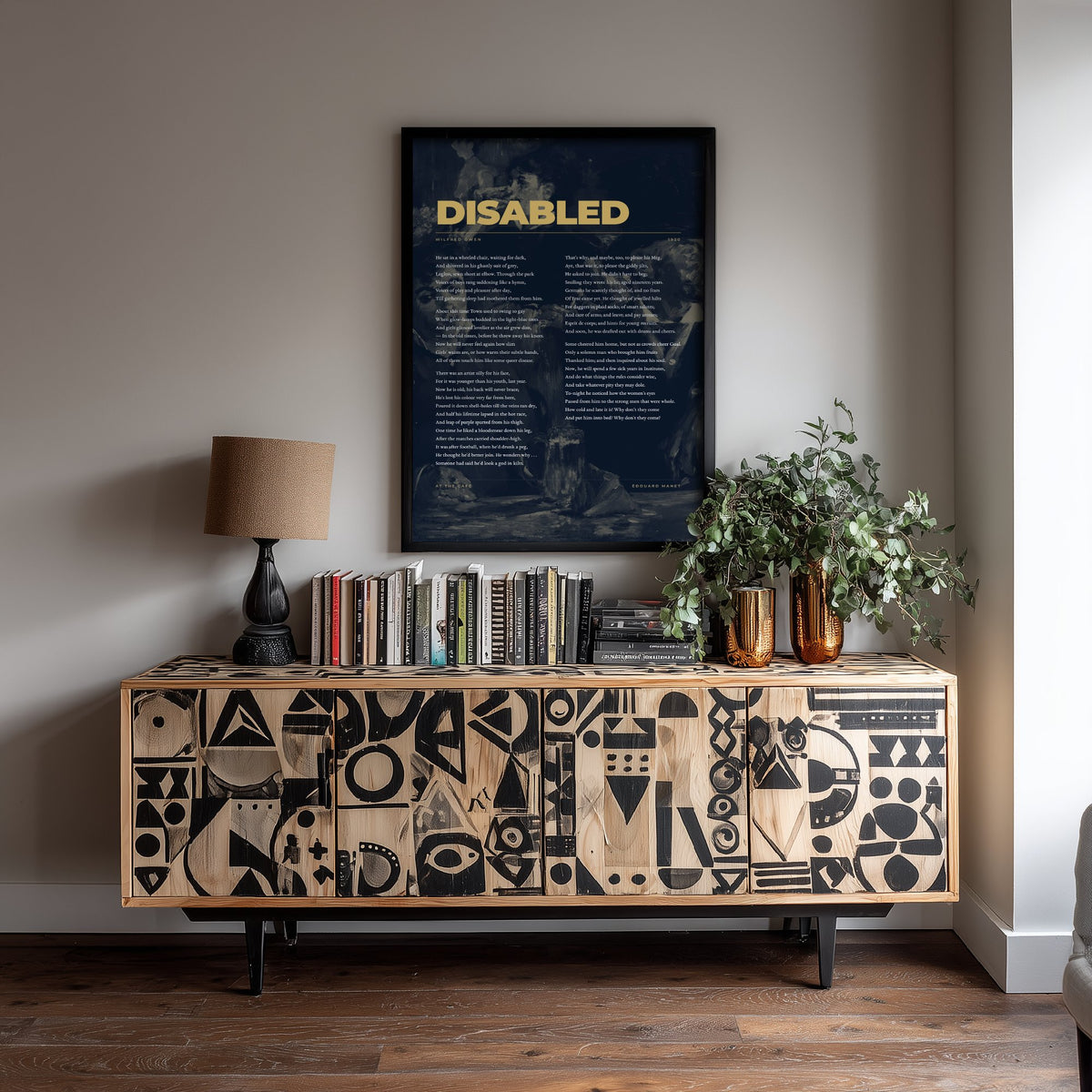 Disabled by Wilfred Owen Art Print - Full Poem over Manet At the Cafe Painting - First World War Poetry Poster