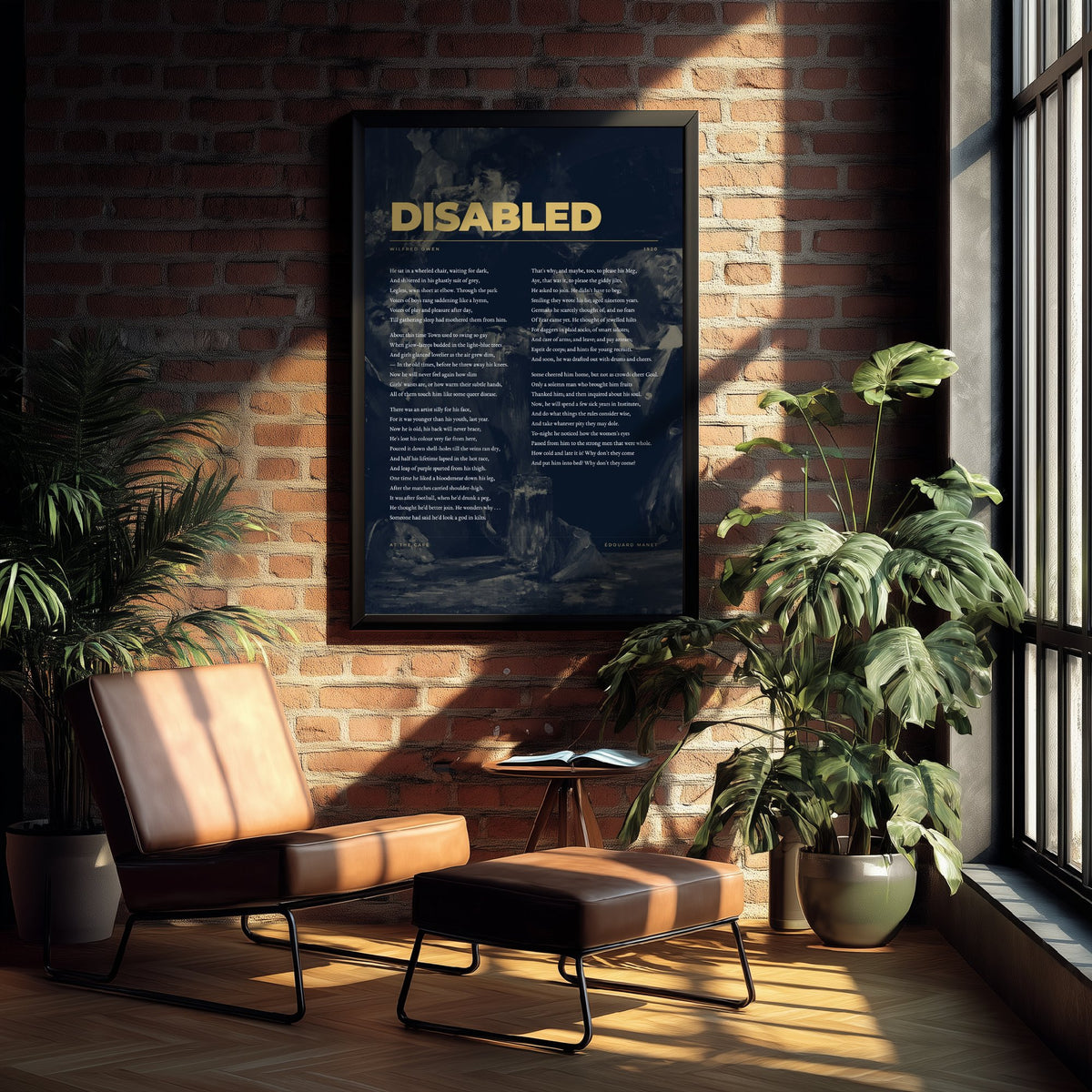 Disabled by Wilfred Owen Art Print - Full Poem over Manet At the Cafe Painting - First World War Poetry Poster