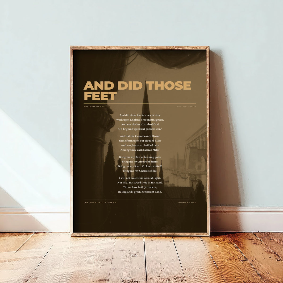 And Did Those Feet by William Blake Art Print - Jerusalem Hymn Full Poem Poster - English Poetry over Classic Painting